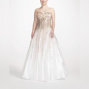 Terani Couture Strapless White & Gold/Multi Color Sequins Gown